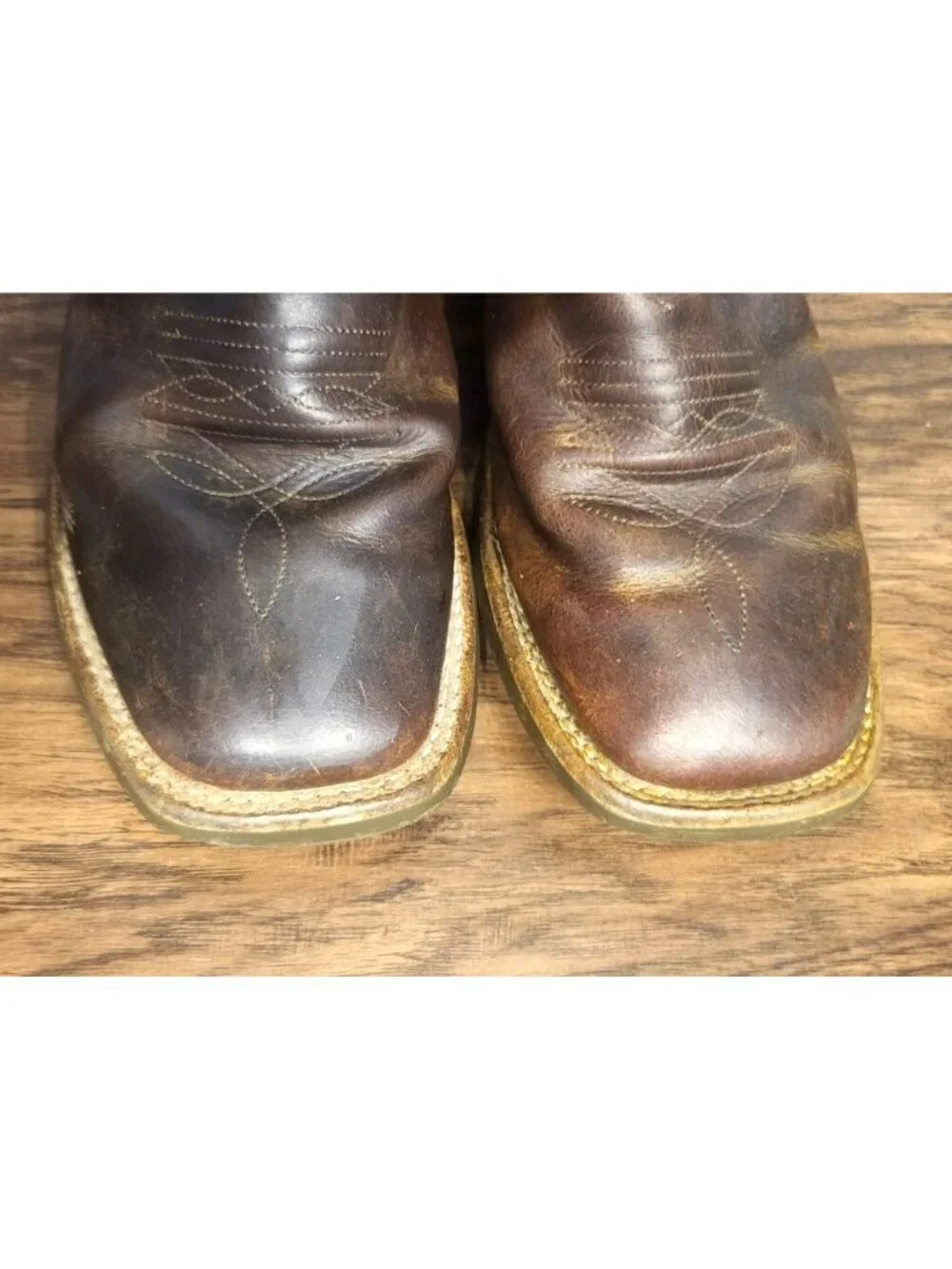 Youth Old West Brown Square Toe Leather Boots SZ 4.5 Classic Western Cowboy